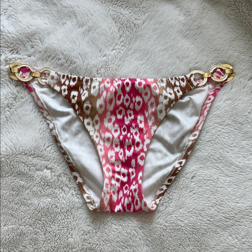 Victoria’s Secret Pink and Brown Leopard Print Bikini Bottom with Gold Accents